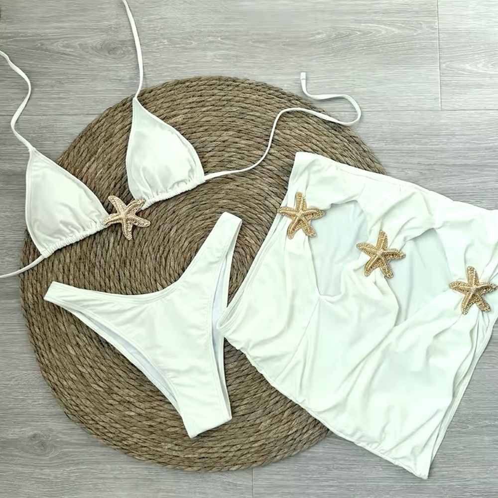 NWOT Ivory Bikini Set with Starfish Accents, S